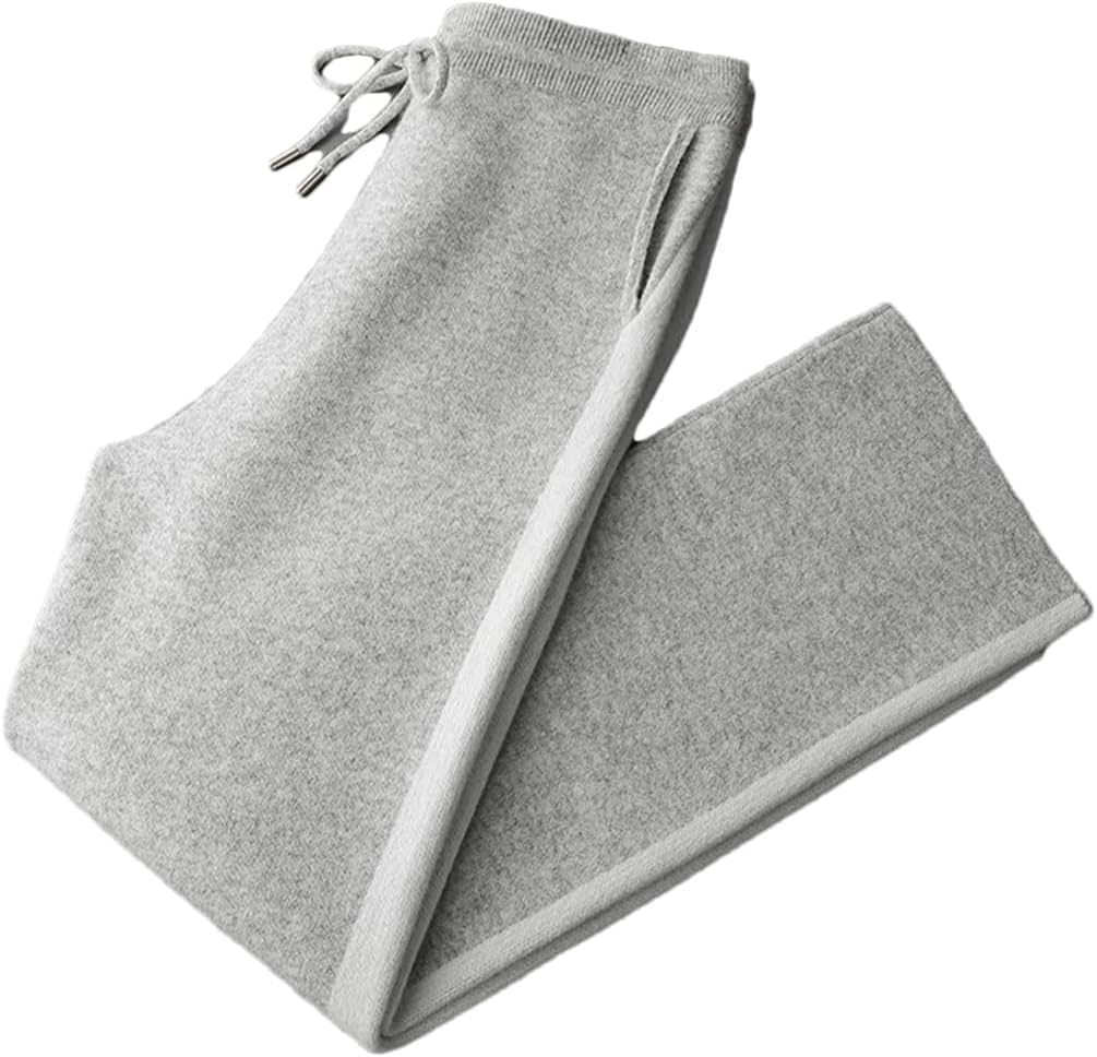 Men’S Merino Wool Jacquard Wide Leg Knit Casual Pants Elastic Waist Heavyweight Full Length Trousers