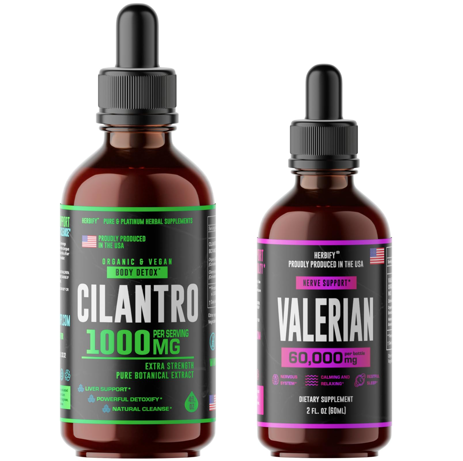 HERBIFY Bundle - Cilantro Tincture & Valerian Root Tincture - Body Detox & Nervous System Support