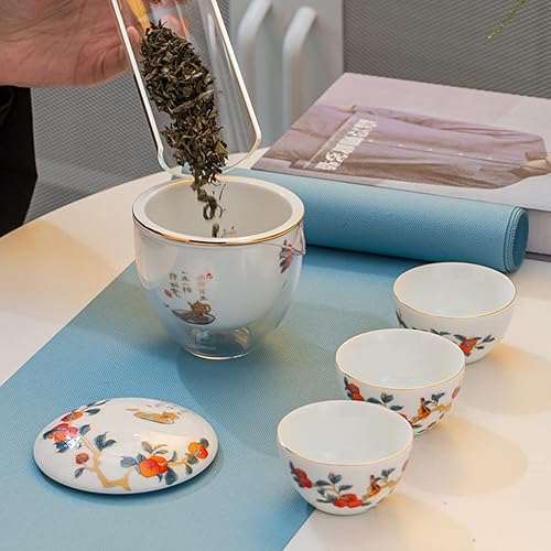 Miniatura 4 de Mozeo Juego de té de cerámica portátil, juego de tetera de porcelana china de kungfu, tetera todo en uno, colador de té, 3 tazas de té, 1 bolsa de