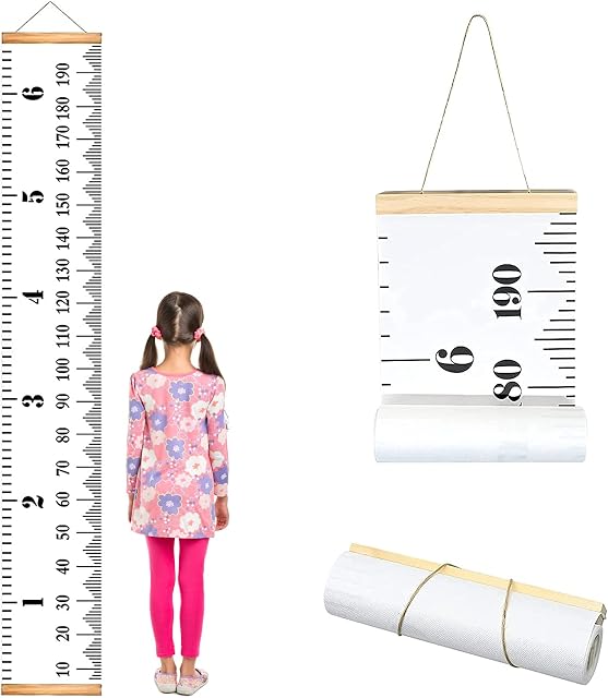Kids Height Charts, 200 * 20cm Canvas Wall Hanging Kids Growth Chart Nursery Height Measuring Ruler for Boys Child Kids Girls Teen, Wall Decoration (White)