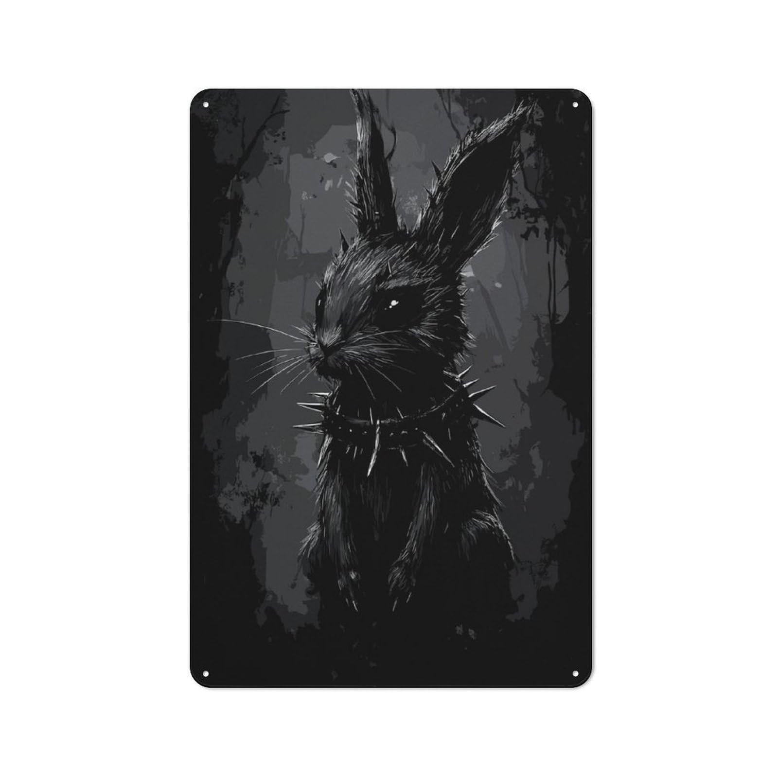 Junmoney Dark Spiked Gothic Rabbit For Hobby Room Or Studio, Retro Metal Sign 30X20cm, A Decorative Gift For A Newly Furnished Hobby Room And Studio