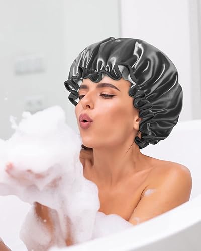 Miniatura 49 de Aquior Large Shower Cap, Shower Cap for Women Reusable Waterproof, Bath Hair Cap for All Hair Lengths,for Ladies, Men and Kids (Flower)