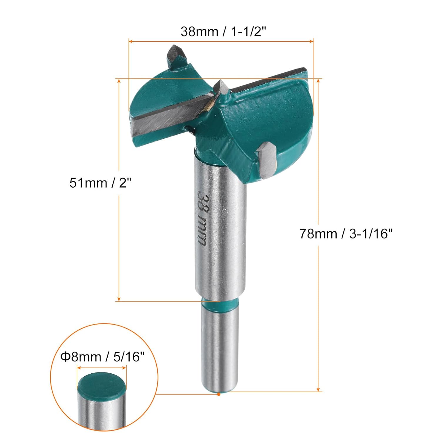 HARFINGTON 2pcs Forstner Drill Bit 1-1/2" (38mm) Tungsten Carbide Wood Drill Bit Hole Opener Cutter for Hinge Drilling Woodworking, Green