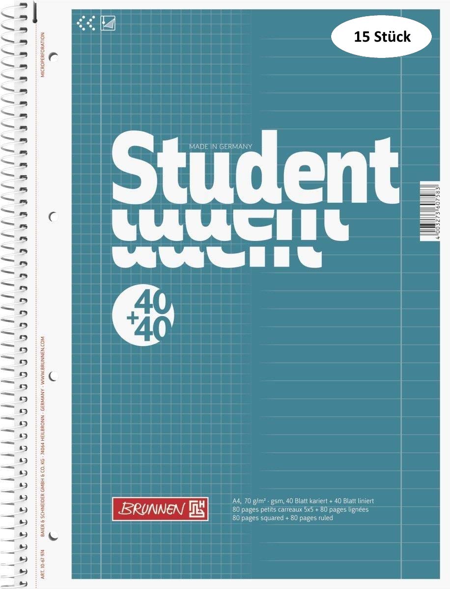 Brunnen 1067974 Notizblock/Collegeblock Student Duo (A4 liniert (Lineatur 27, Lineatur 28) 70 g/m²) (15, A4)