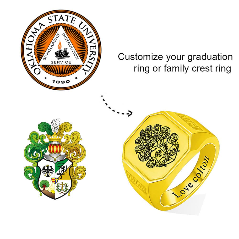 Individueller quadratischer Schullogo/Familienwappen-Ring für Männer und Frauen, Sterlingsilber, 925, personalisiertes Bild, Text, Name, Pinky-Ring, Silber, Gold, Roségold, Siegelring, Schmuck für