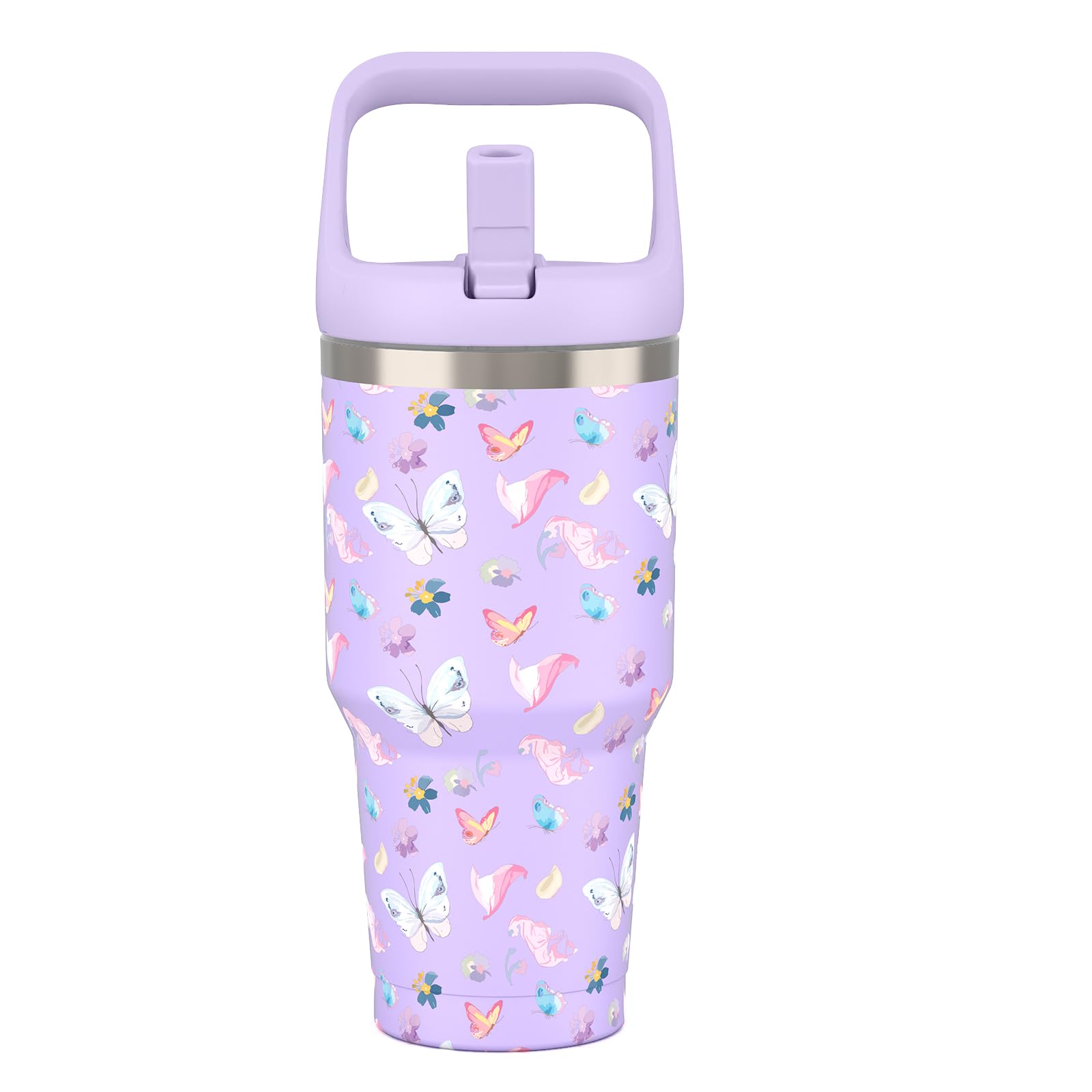 Hydraful 30 oz Tumbler with Handle and Flip Straw, Vacuum Insulated Stainless Steel Water Bottle, Reusable Cup with Straw Leak Resistant Flip, Top Handle, Fit in Cup Holder, Cold for 30 Hours