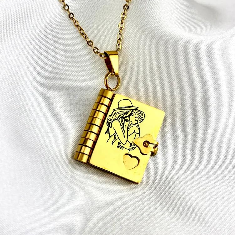 For Son - My Beloved Son Book Necklace,To My son from Mom Dad,Adjustable Silver 18k Gold book Necklaces with 6 Pages of Engraved Information,Openable Multi Layer Necklace Jewelry Gift4