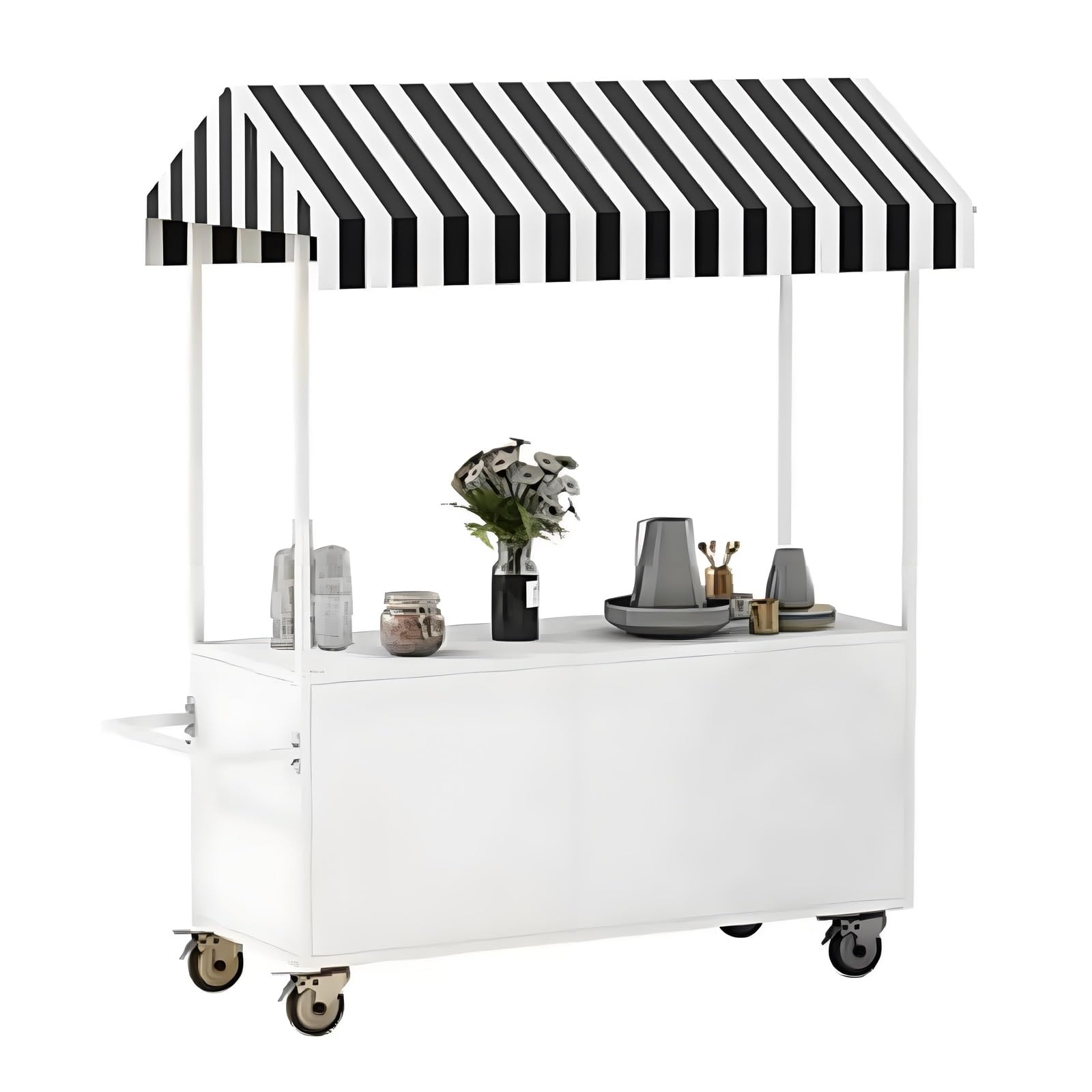 Genérico Carrito de Venta portátil con toldo a Rayas y Ruedas bloqueables, Expositor de Comida para Eventos y mercados (Blanco, 160 cm/62,9 Pulgadas)