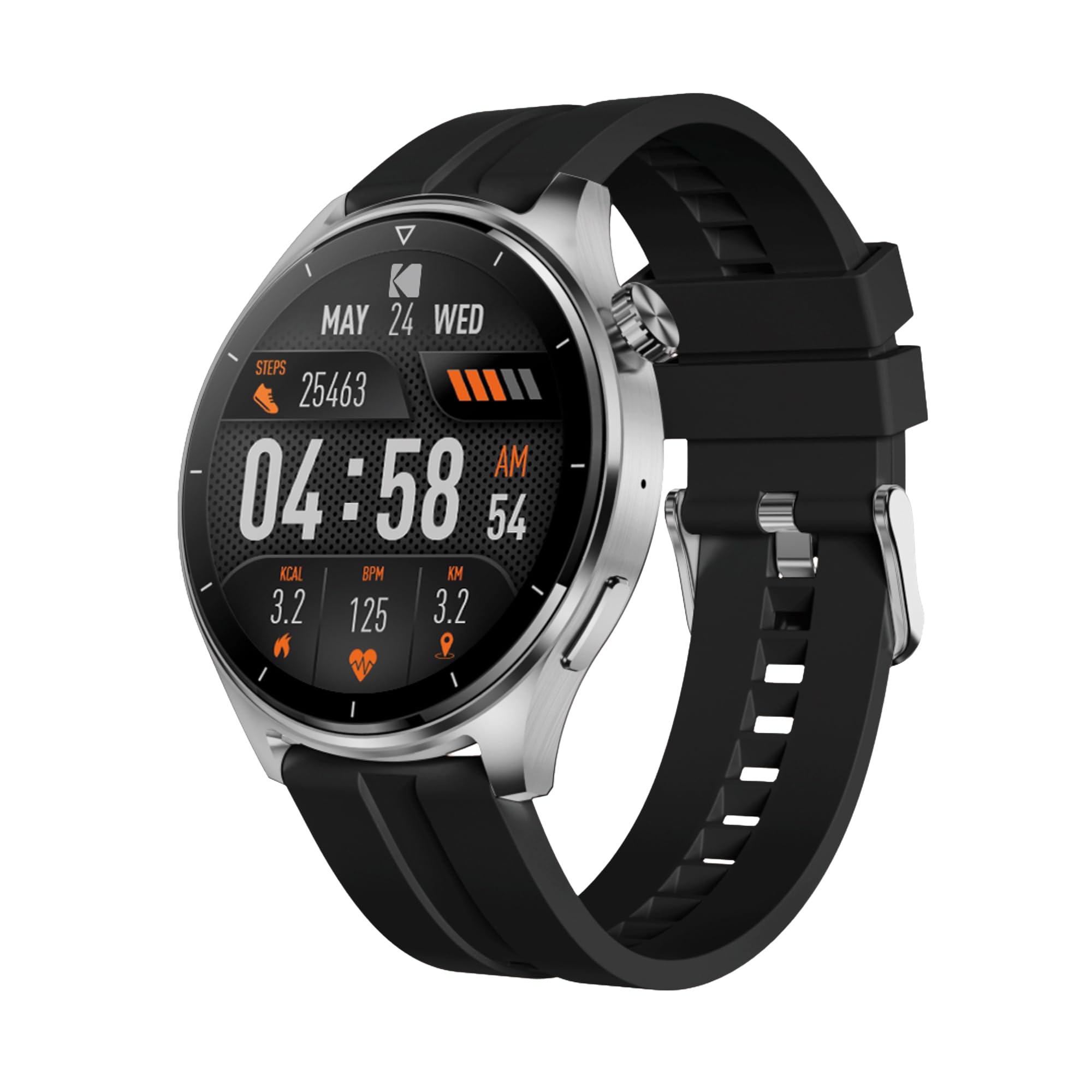 Kodak SW-7202 - Reloj Inteligente - Pantalla HD de 37 mm - Llamadas Bluetooth y Asistente de Voz - SpO2, frecuencia cardíaca, estrés, más de 100 Deportes, GPS - Duración de la batería 5 días - Carga