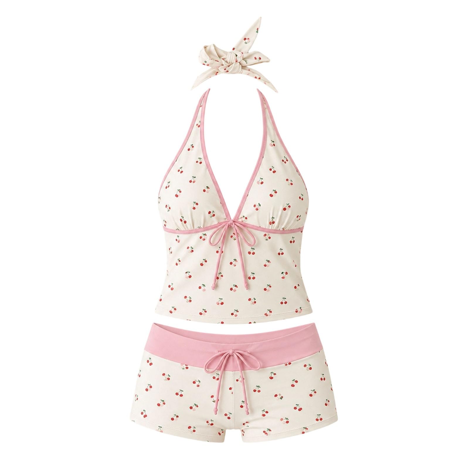 Tankini Y2K Polka Dot Halterneck Top Boyshorts Bikinis Sets for Women UK