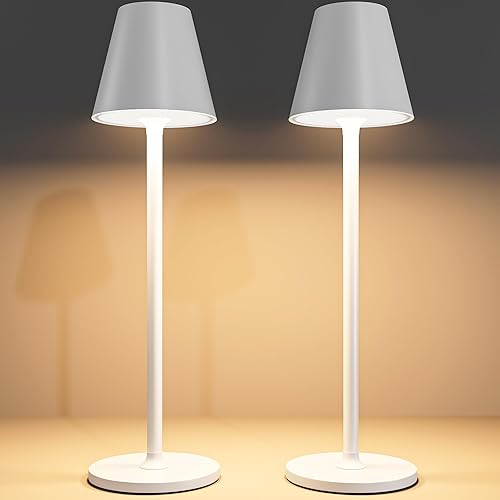 Paquete de 2 lámparas de mesa inalámbricas, lámpara de escritorio recargable de 5000 mAh, luz nocturna LED regulable de 3 niveles para dormitorio,