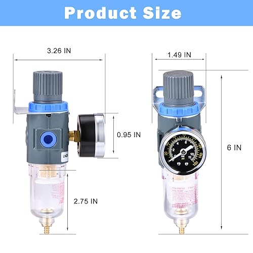 Miniatura 4 de ZHONG AN Regulador de presión del filtro de aire NPT de 14 de pulgada, filtro de compresor de herramienta de aire trampa de agua con indicador