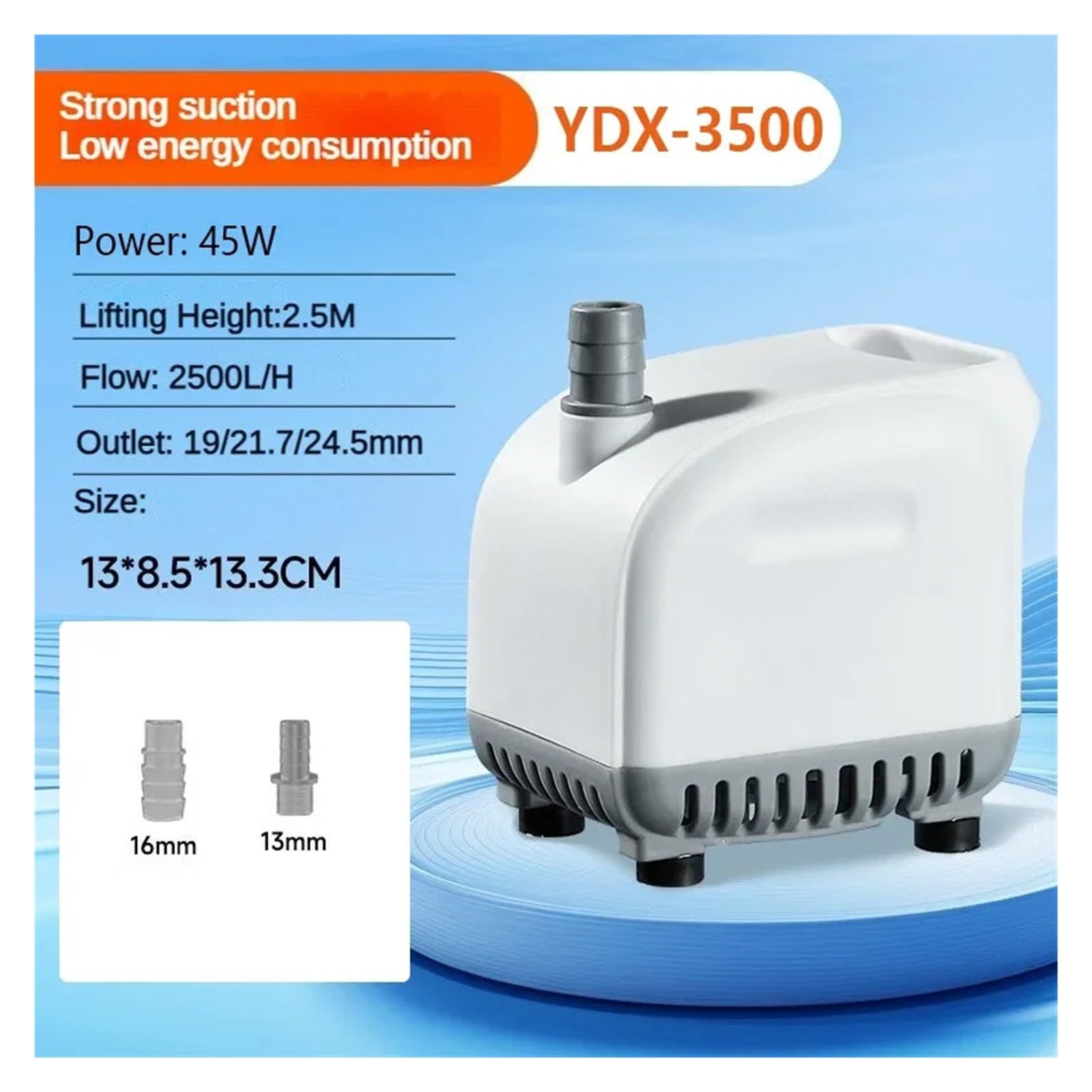 Bomba de agua de diafragma autocebante Bomba De Succión Fondo For Acuario, 3 Mm, Nivel Bajo Agua, Agua Pecera, Sumergible Silenciosa Estanque, Fuente Y Jardín.(45W)