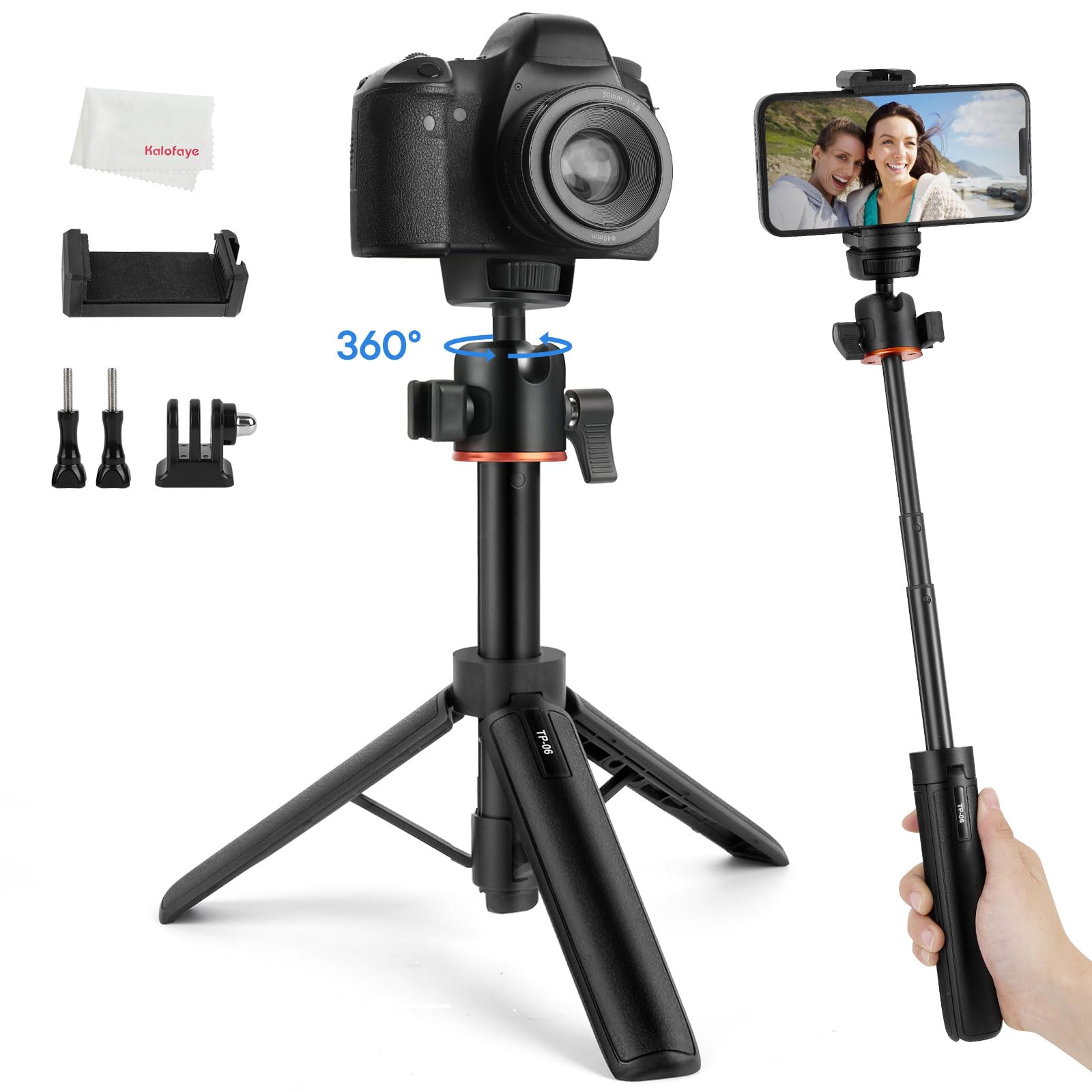Kalofaye Camera Tripod Stand, Mini Desktop Aluminum Tripod Selfie Stick with Cold Shoe, 360° Ball Head with 1/4 Inch Screw, Portable Tripod for iPhone