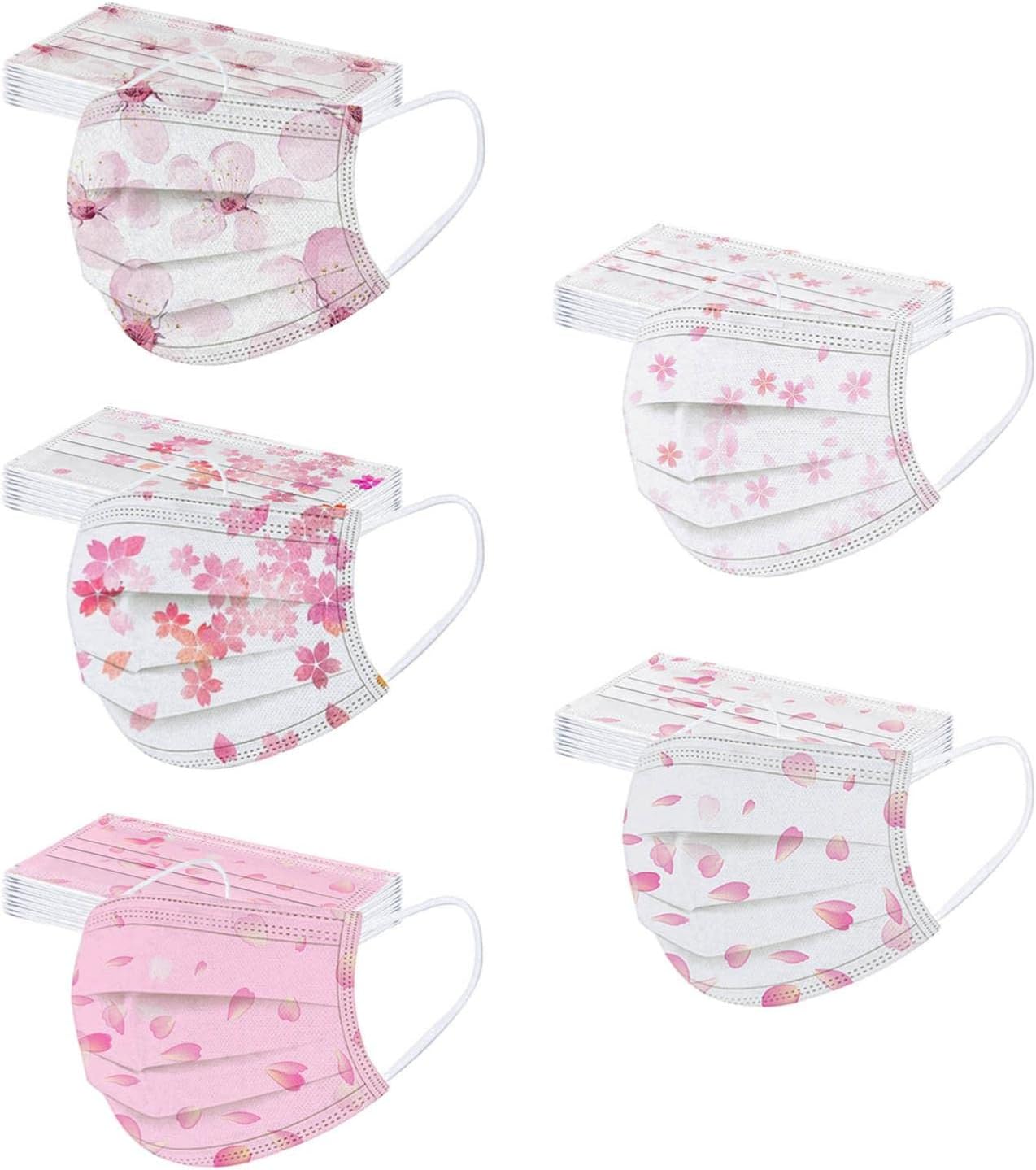 BOFFO 50 Pack Spring flowers Face_Masks with 3 Layer Face Filter with Elastic Earloop, Breathable with Floral Print for Adult (Floral #23)