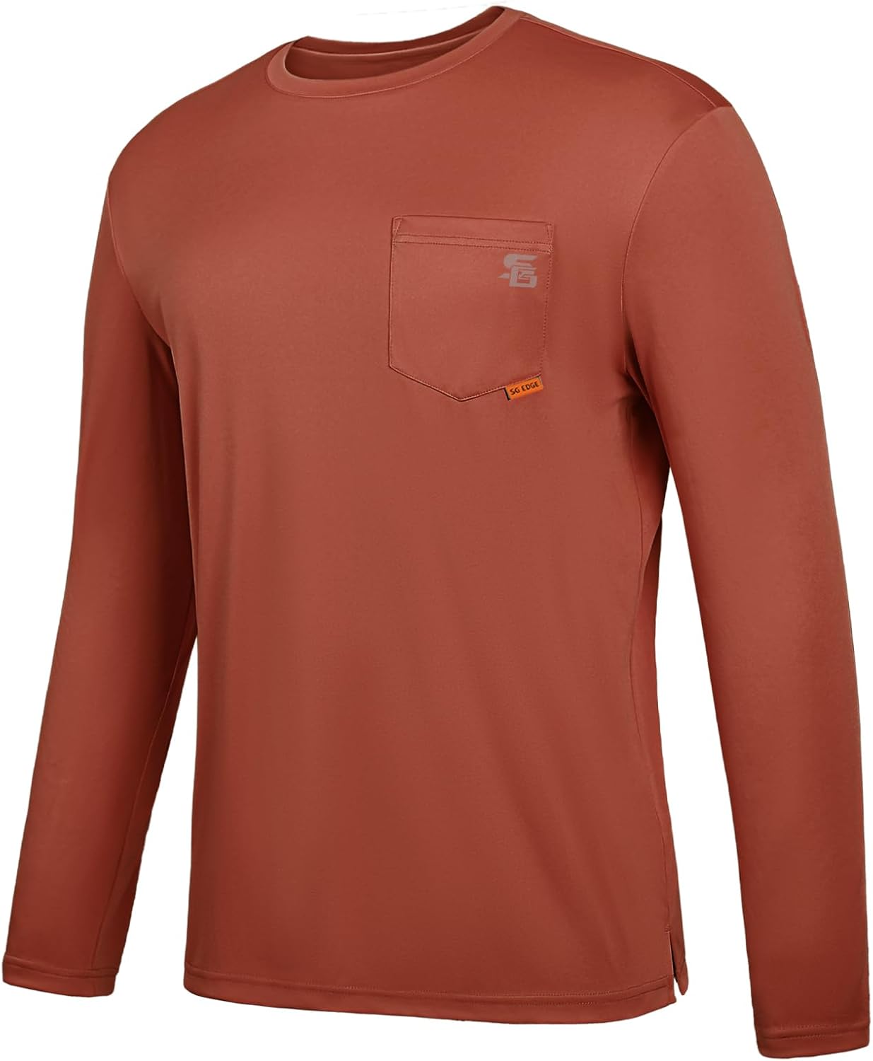 Men's Standard Rash Guard Shirts UPF 50+ Moisture Wicking Long Sleeve Chest Pocket Quick Dry, Powder Blue, Large