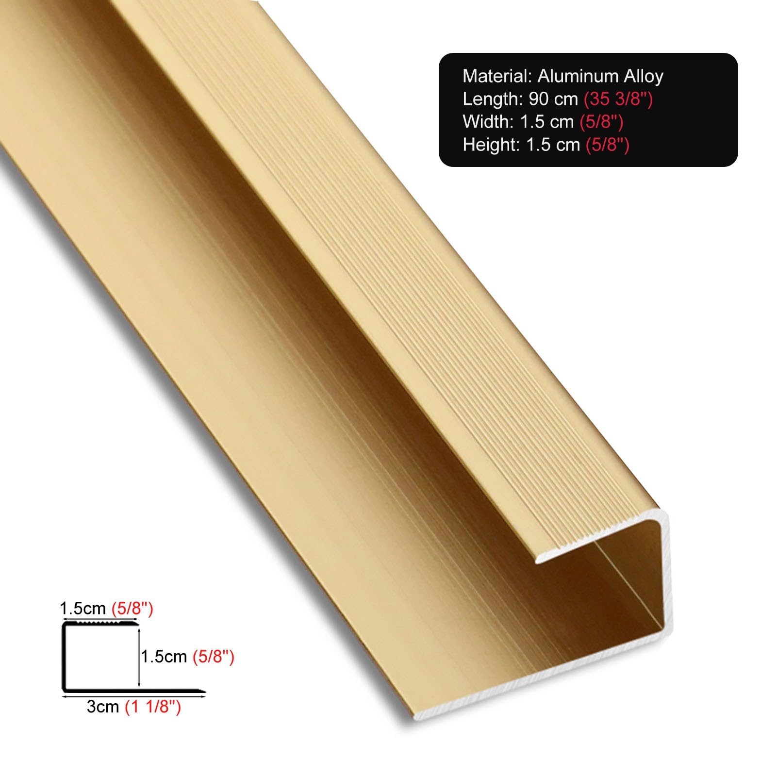 Bande de Transition Antidérapante Pour Seuil de Marche, En Alliage D'Aluminium, Pour Mur Et Sol, Joint Plat, Pour Marches En Bois, Carrelage Et Marbre/D/H15Mm(5/8")