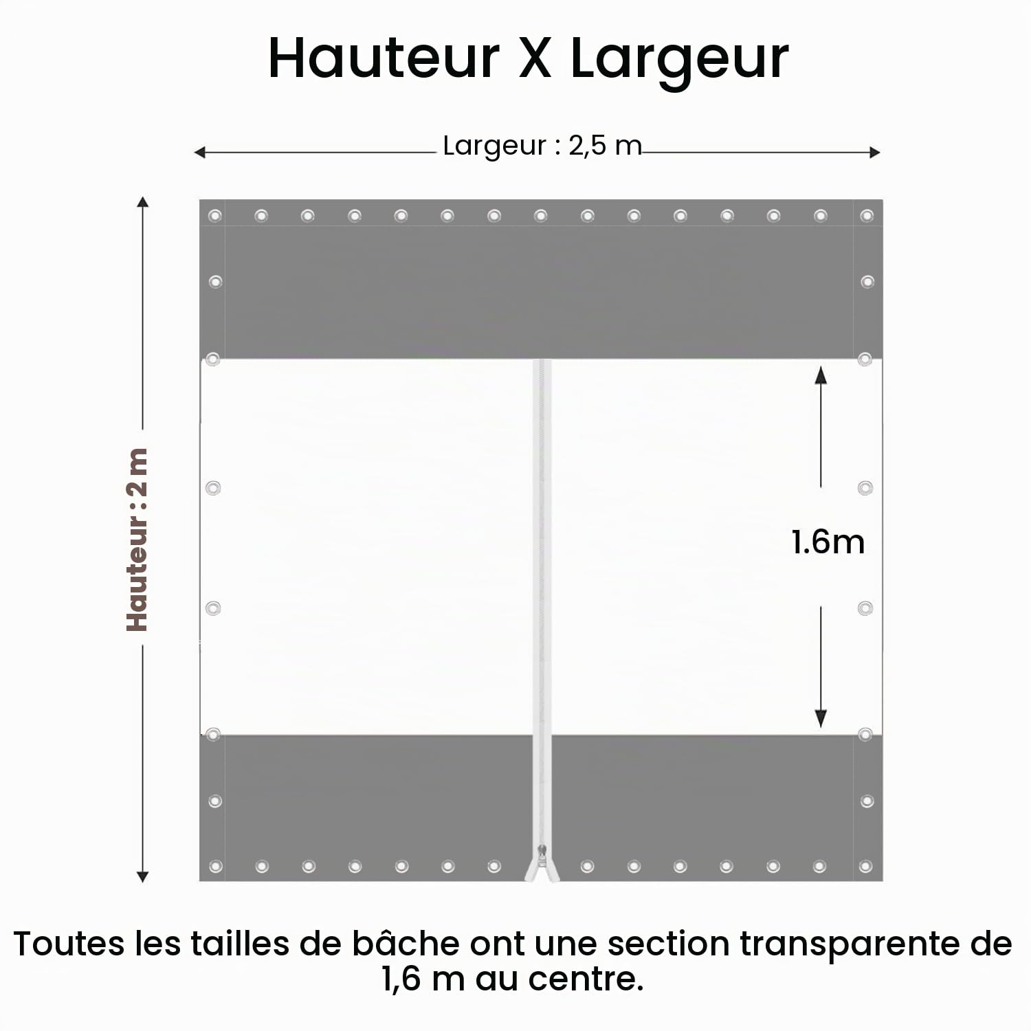 2x2.5m Bâche Transparente Imperméable avec Fermeture éclair, 0.45mm Bache Transparente Exterieur, 450g/m² Bache Etanche au Pluie pour Pergola, Terrasse (Hauteur x Largeur, Gris)