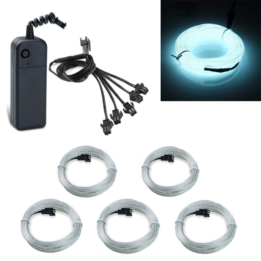ABALDI EL Wire Neon Light Portable Battery Powered Electroluminescent Wire Pack Drivers High Brightness for Xmas Party Decoration(5x1m,White)