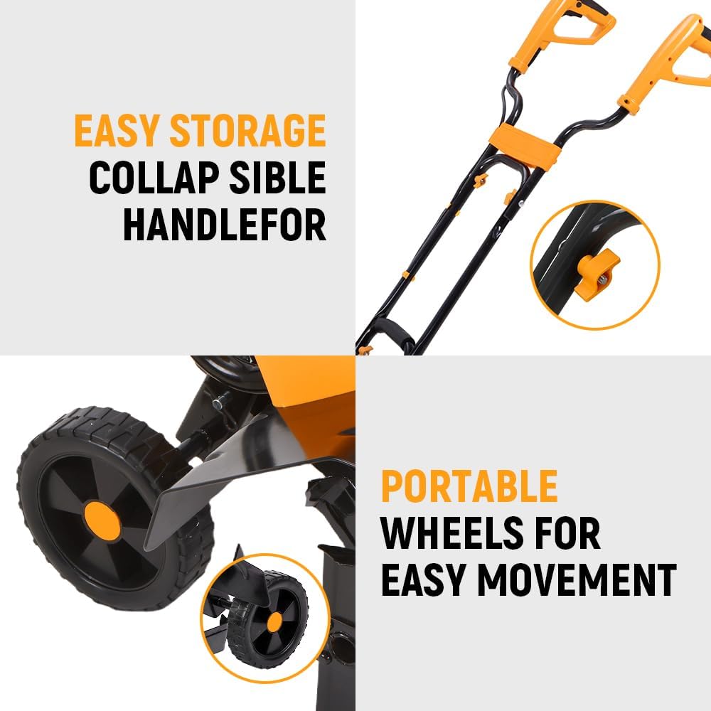 Hoteche Electric Tiller, 1400W 330RPM with 430MM Working Width & 200MM Depth, 6 Steel Blades, Orange & Black, Color Box