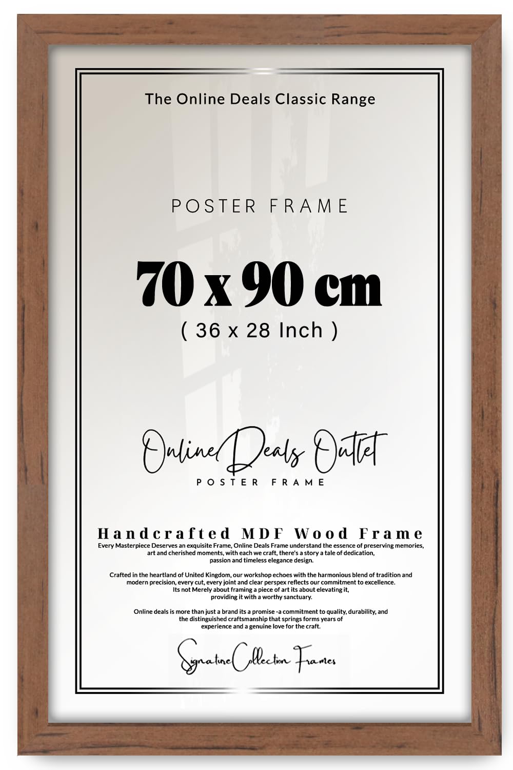 Online Deals | MDF Poster Frame (70 x 90 CM) 90 x 70 cm for Retro Posters, Artistic Sketches & Gallery Exhibits, Sturdy MDF Build, Secure Hanging Hooks [ Walnut ]