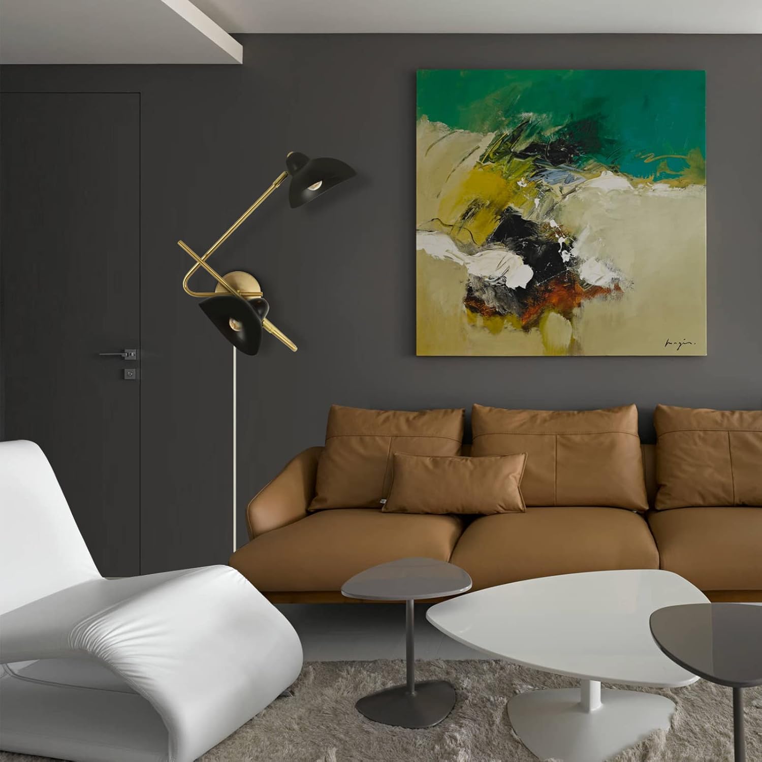 2-Light Plug in Wall Sconces, Black and Gold Swing Arms Wall Lamp for Living Room Bedroom Bedside Wall Light with Plug Cord