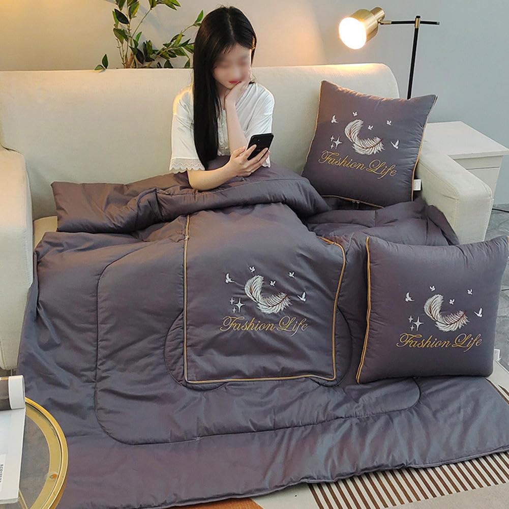 VINGAA Set Cuscino e Coperta, Set Cuscino da Viaggio e Coperta, Cuscino in Peluche Addensato, Cuscino Morbido per Coperta 2 in 1, con Cerniera, necessità di Viaggio per la Famiglia (47 * 63 Pollici)
