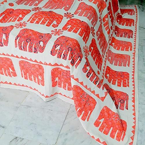 Indian Home Decor Elephant Design Patchwork Bedspread, Bed Cover Guestroom Decor 90x108 Valentines Day Gift for Lover
