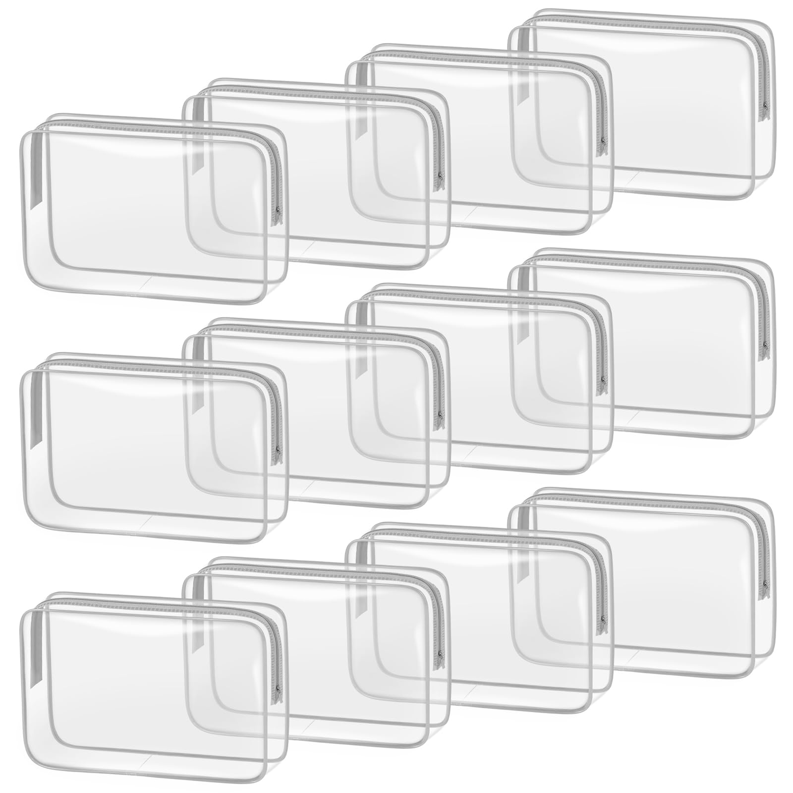 TISRATOK 12 PCS Clear Makeup Bag for Women with Zipper, TSA Approved Toiletry Pouch, Cosmetic Bag Bulk for Travel Organizer Essentials - Grey,Large