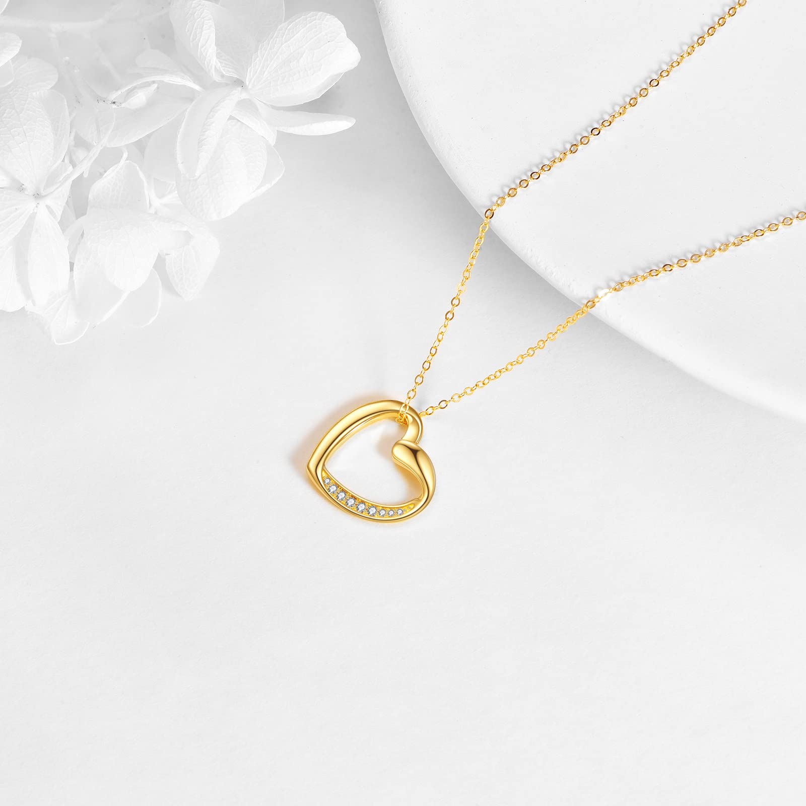 Herz-Halskette aus 14 Karat massivem Gold für Frauen, feines Gold, Liebesschmuck, Geburtstagsgeschenke für Ehefrau, Mutter, Freundin, sie