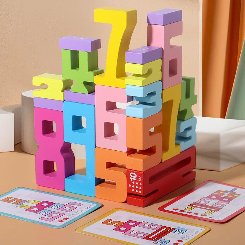SUYUKU Wooden Number Blocks Toys for Kids Educational Early Math&Number Recognition Toys for 3+Year Olds 20 PCS Stacking Toy Number Puzzle Blocks for Boys & Girls - Image 3