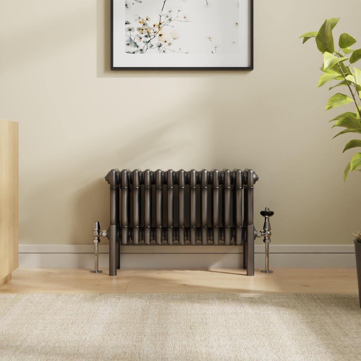 NRG 300x605mm Raw Metal Cast Iron 4 Column Horizontal Radiator
