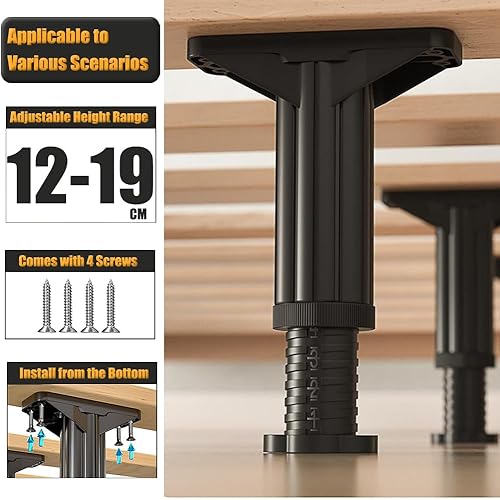 Miniatura 8 de VETIN 2 patas de soporte central de altura ajustable para marco de cama, patas de soporte de marco de cama de 4.72 a 7.48 pulgadas, patas de