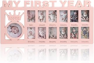 Newborn Baby Picture Frame, 2 Inch My First Year Newborn Keepsake Frame 12 Months, Baby Shower Photo Frame for Memories, Pink