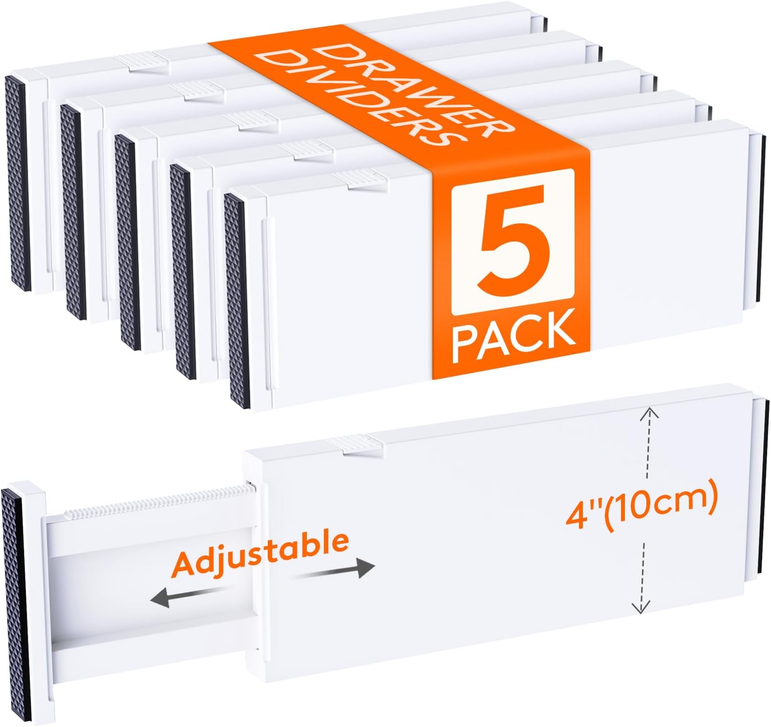 Lifewit 5 Pack 4" High Drawer Dividers 28 -43.5cm/11-17" Adjustable Kitchen Drawer Organiser, Expandable Drawer Dividers Separator for Clothes in Bedroom/Bathroom/Office Organisation & Storage White