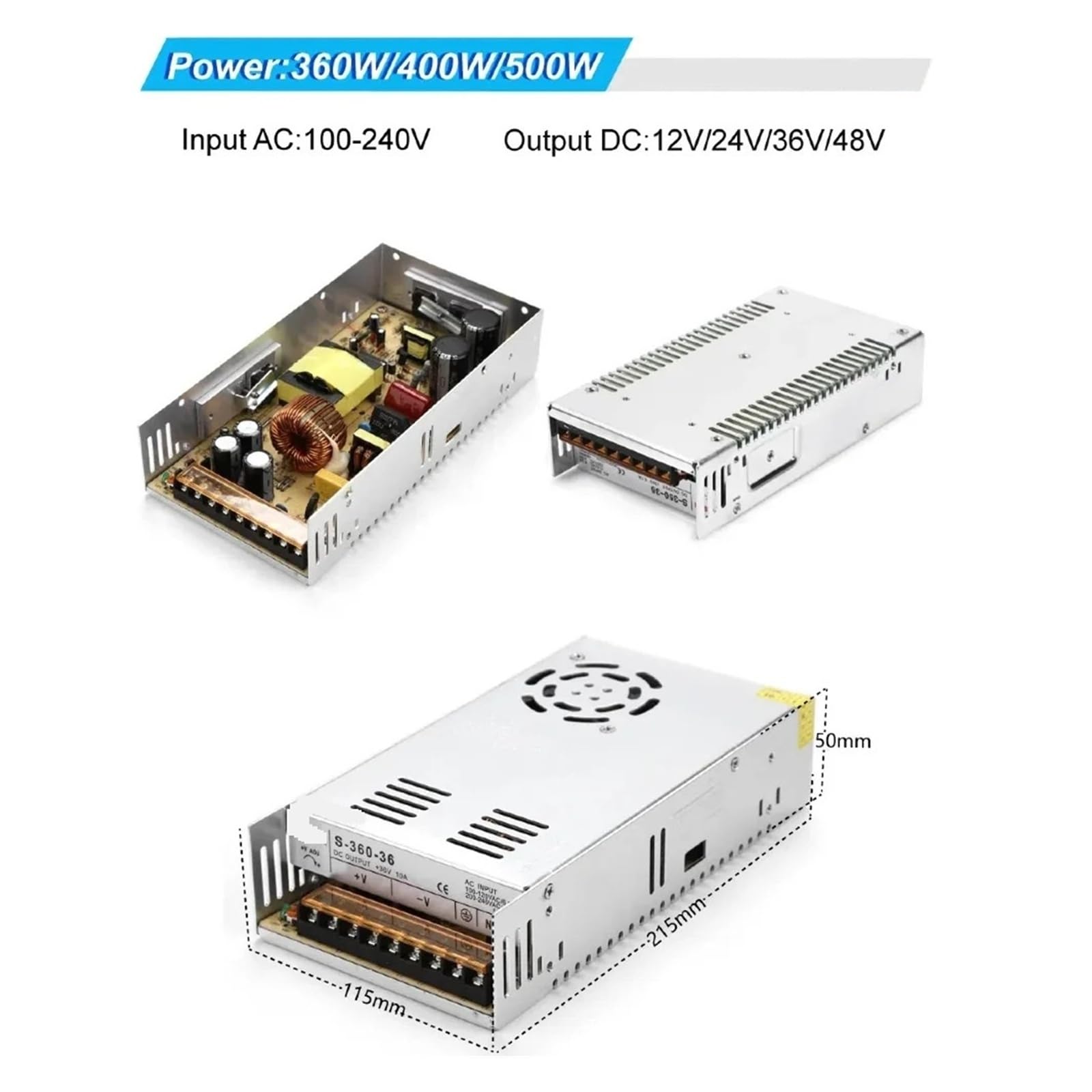 Alimentatore commutato DC 5V 12V 24V 36V 48V 15W-500W Trasformatore di luce AC 110V/220V SMPS 2A 5A 10A 15A 20A per strisce LED CCTV (24V1A 25W)