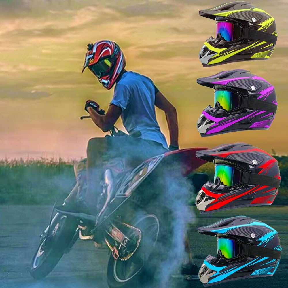 Casco Integrale da Motocross Per Bambini E Adulti, Atv, Fuoristrada, Fuoristrada, Omologato DOT, con Occhiali, Guanti E Maschera
