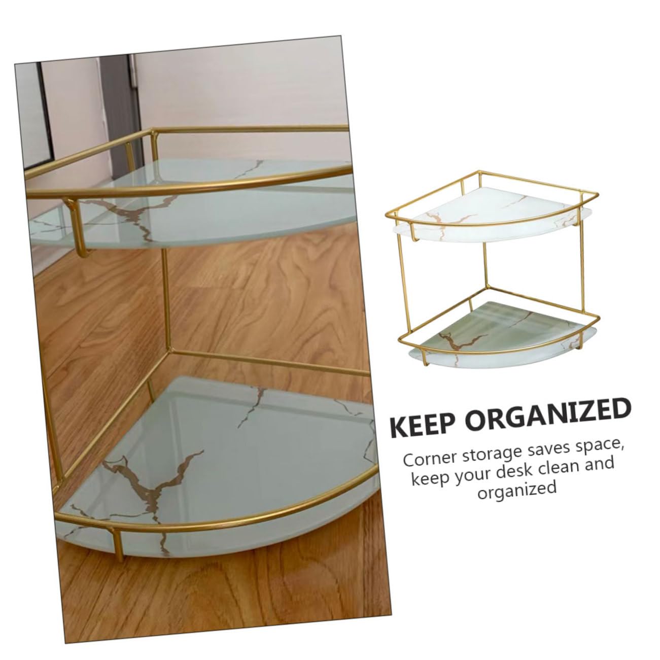 Organizador de estante de baño de cristal dorado con estantes para tabletas y práctico soporte de almacenamiento para esquina del hogar, estante de almacenamiento de productos de cuidado de la piel y
