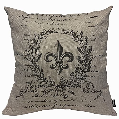 Mugod Housse de coussin motif fleur de lys vintage avec lettre rétro pour homme et femme,...