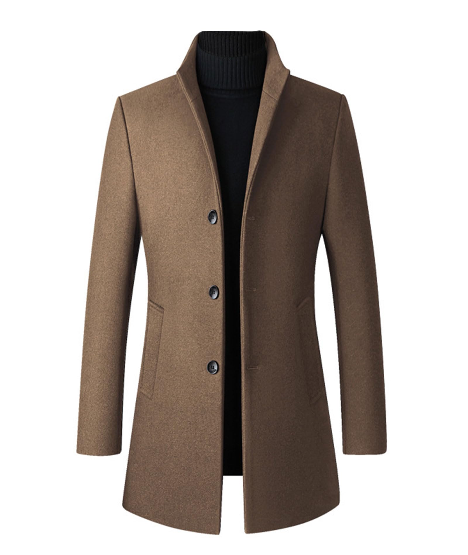 ECDAHICC Cappotto invernale da uomo, slim fit, lungo, cappotto di lana da lavoro, con colletto alto, cappotto invernale da uomo