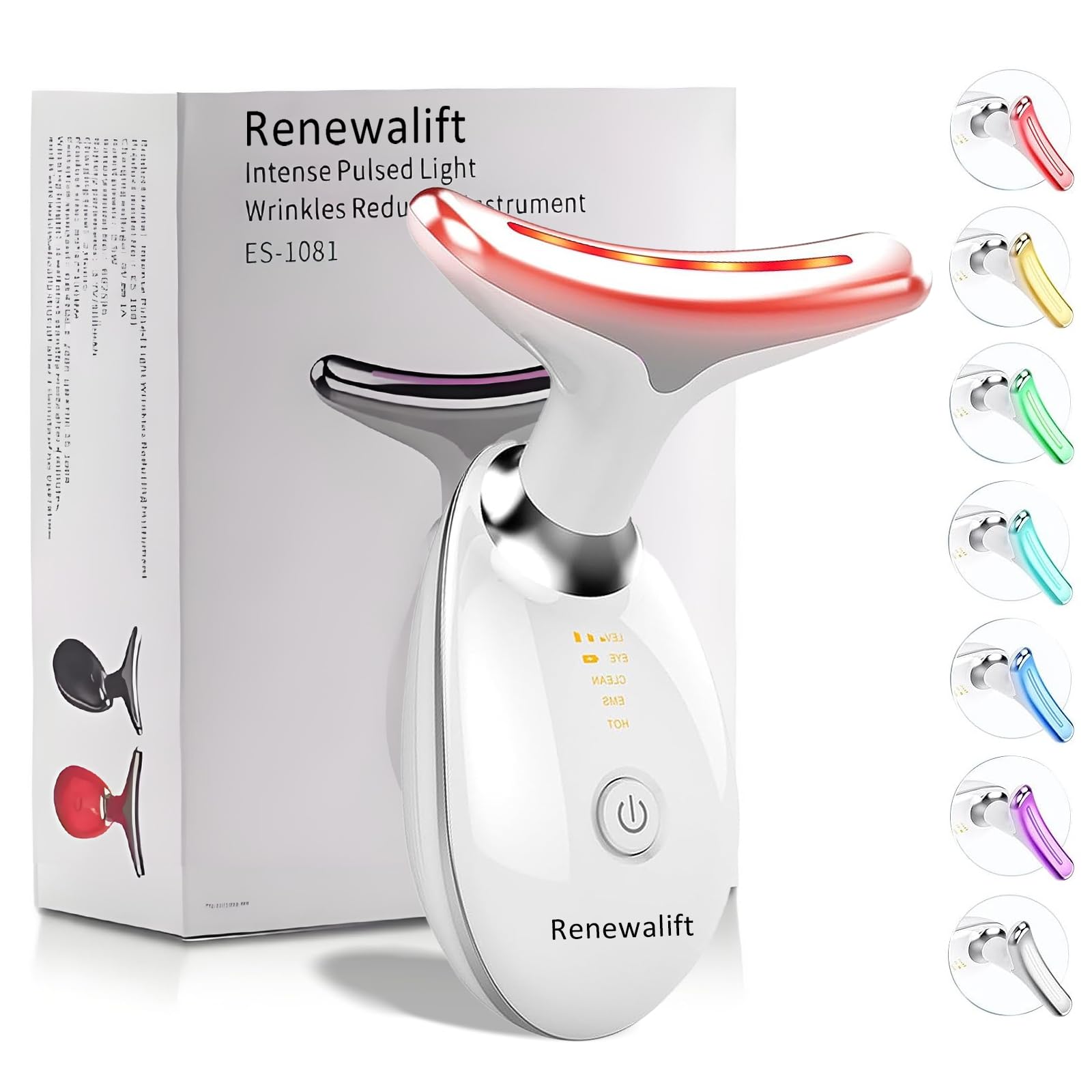 Device | 7-in-1 Red Light Therapy for Face and Neck - 7 Colors, Smart Vibration | Red Light Face Massager Tool - Effectively Remove Wrinkles, Lift Neck, Portable Skin Care Tool (White)