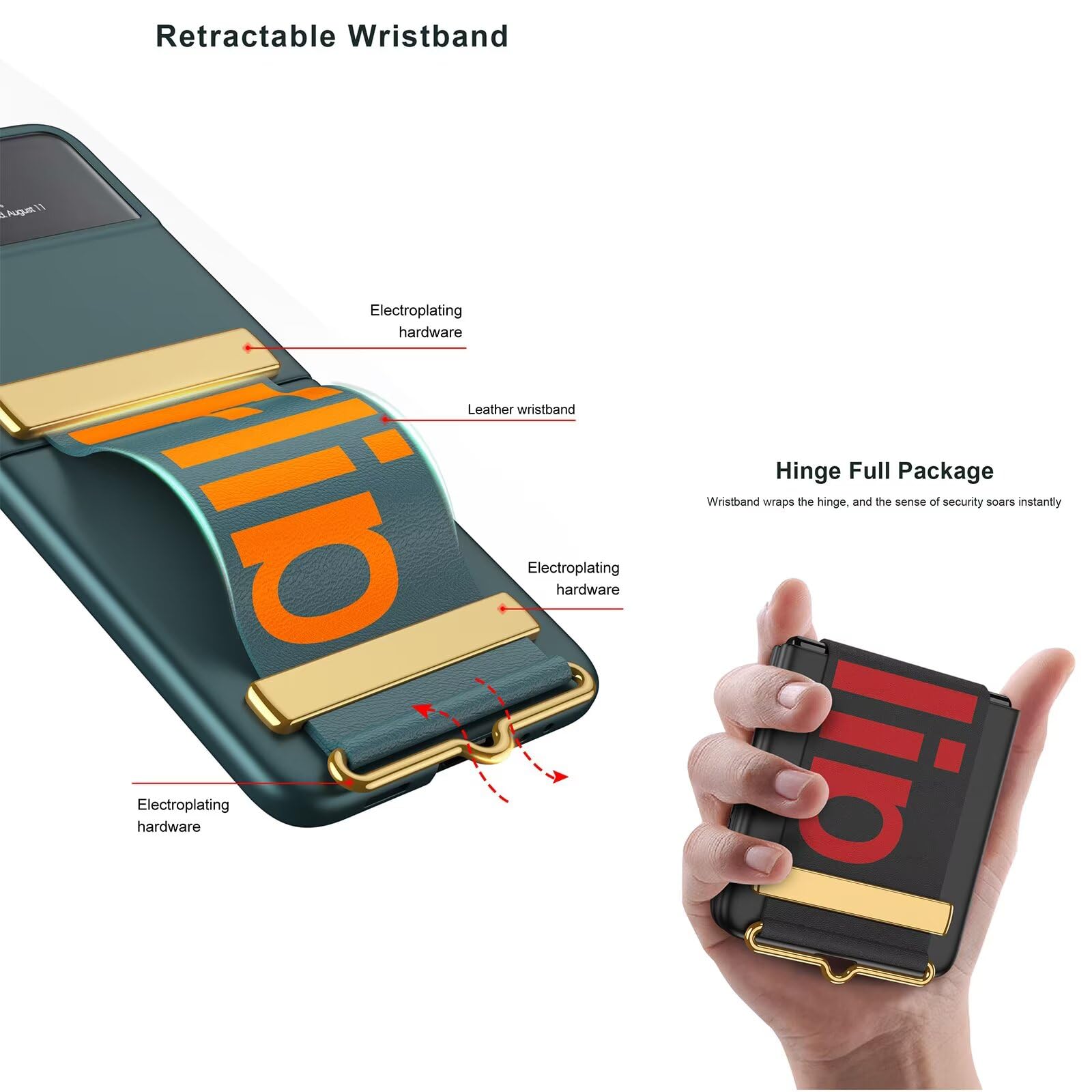 Jeelar ESONG Handyhülle für Samsung Galaxy Z Flip7 mit Leder-Armbandhalter,Ultradünne Handschlaufe Hart Schutzhülle mit Ständer,PC Kratzfest Stoßfest Case mit Displayschutzfolie/Scharnierschutz-Lila