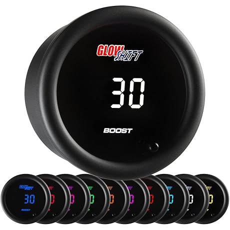 GlowShift 10 Color Digital Boost/Vacuum Gauge for Precise Engine Performance Monitoring