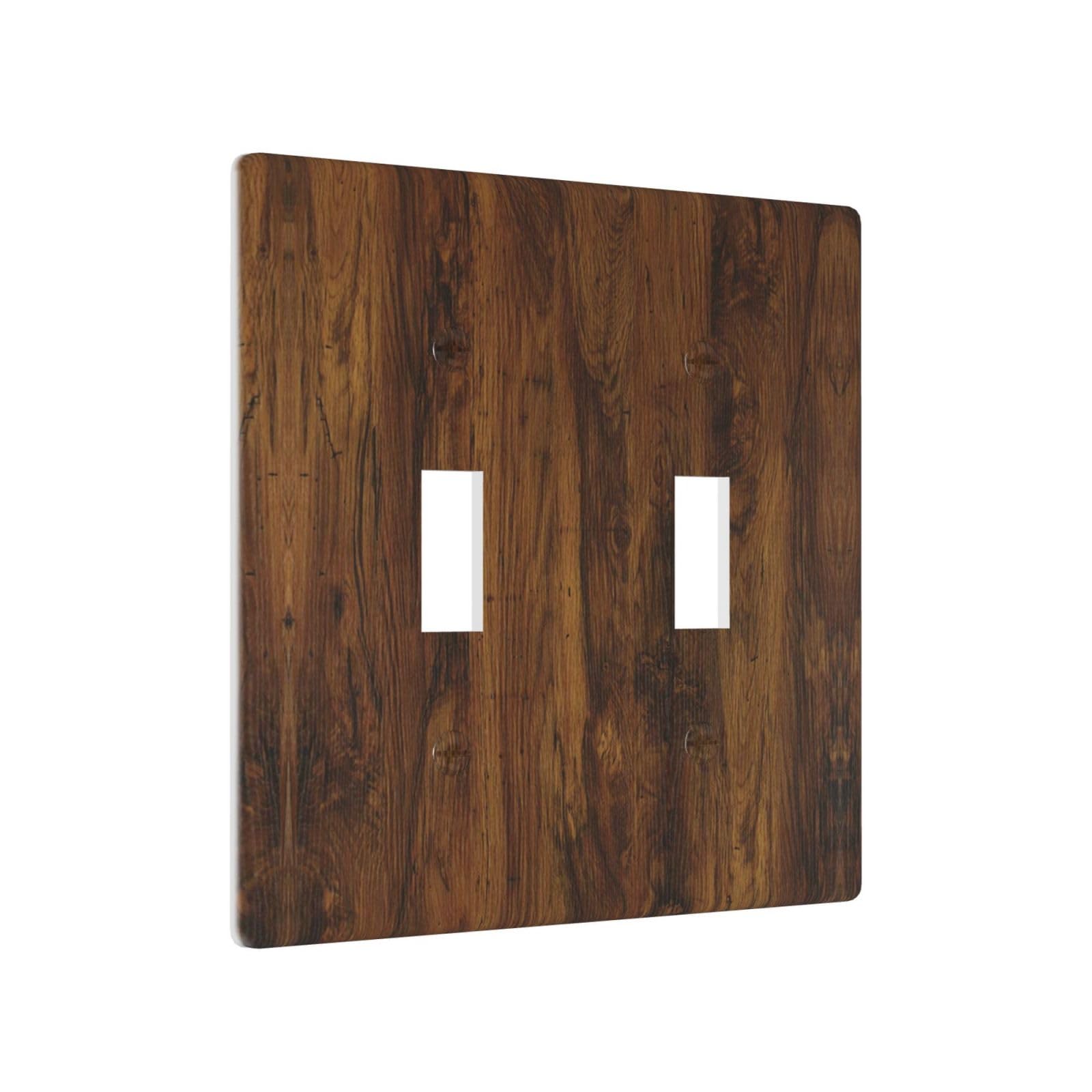 Wooden Spoon Duplex Outlet Cover – Rustic Farmhouse Design With Herbs & Utensils, Standard Size, Brown