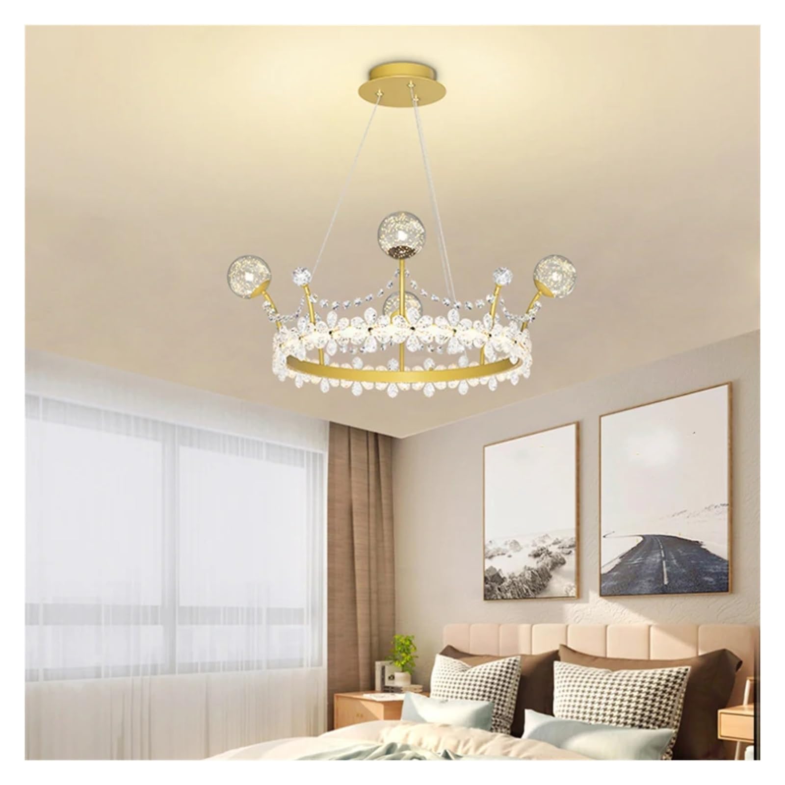 ZTCHSENZT Crystal Crown Chandeliers Bedroom Hanging Lights Modern Romantic Warm Room Princess Room Decor Chandelier,Lighting Wall Sconce,Gold-60cm