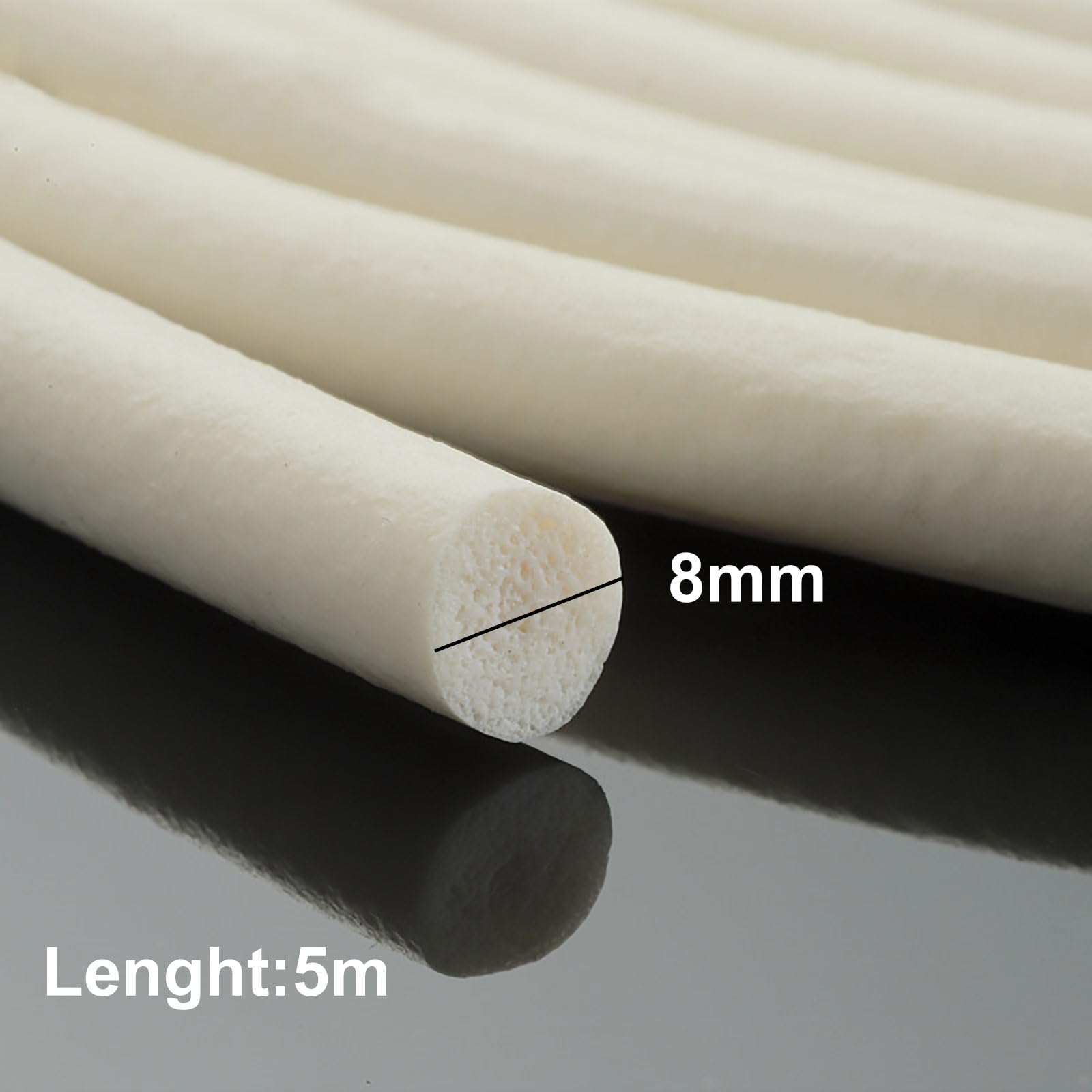COYOUCO Silicone Foam Seal Strip, Sponge Rubber Weather Seal Strip Round Rubber Cord Solid,8-12Mm Diameter,5M Length,8mm