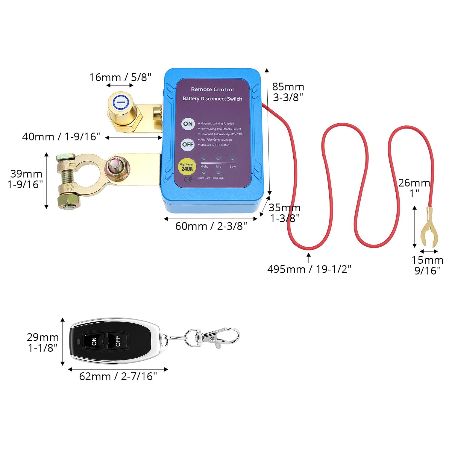 QWORK® Odłącznik akumulatora samochodowego, 12 V, 240 A, bezprzewodowy, zdalnie sterowany wyłącznik akumulatora, do samochodów, ciężarówek, kamperów