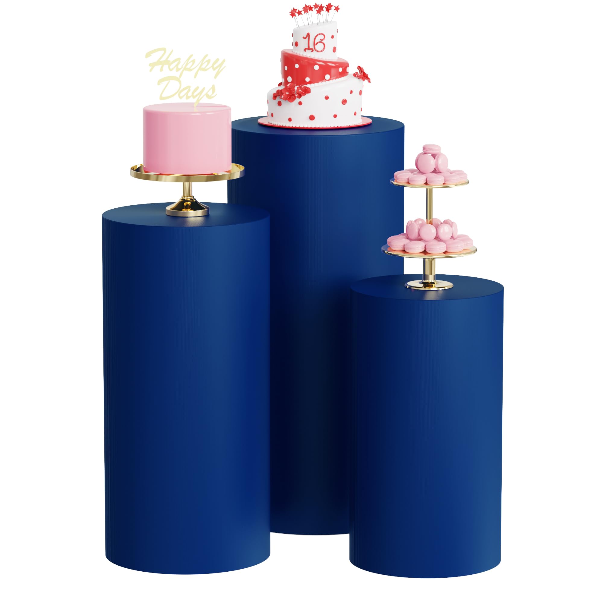 Wokceer Spandex Cylinder Stand Covers for Party 3Pcs Cylinder Pedestal Covers Plinth Stand Pillar Cover for Birthday Party Wedding Props Decor Royal Blue