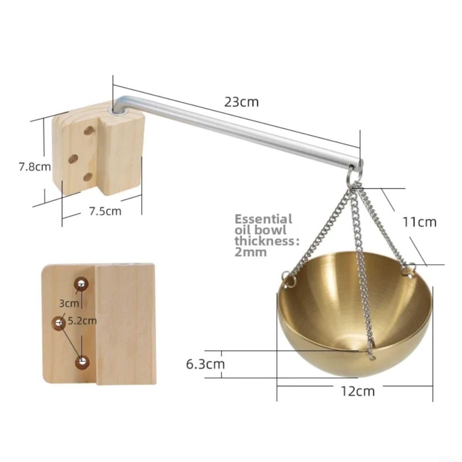 Bol aromatique pour sauna en acier inoxydable 304 500 ml doré avec support en bois de cèdre