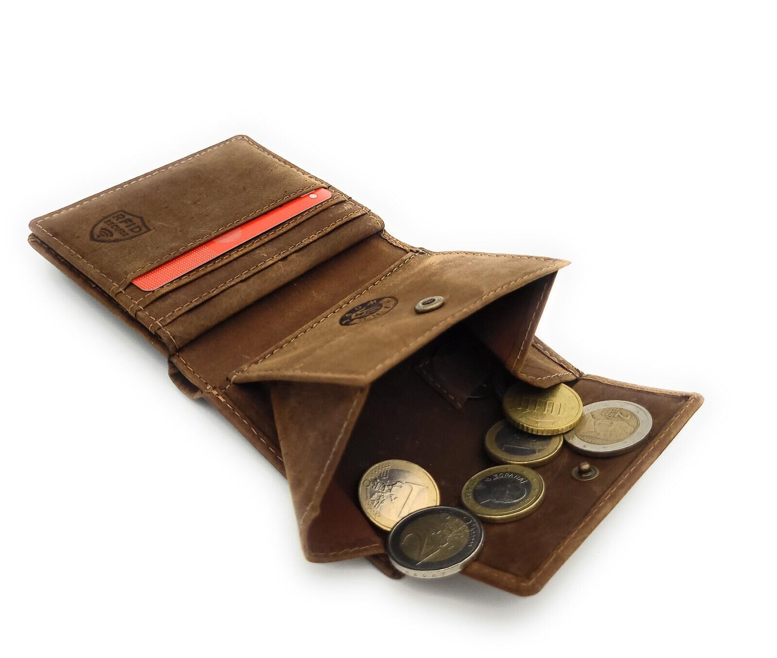 Mini portafoglio in vera pelle 3D aquila o lupo con protezione RFID NFC, Lupo marrone, s, Casual